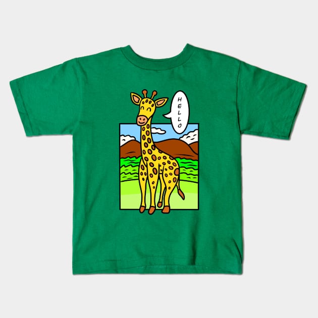 Funny cartoon giraffe Kids T-Shirt by Andrew Hau